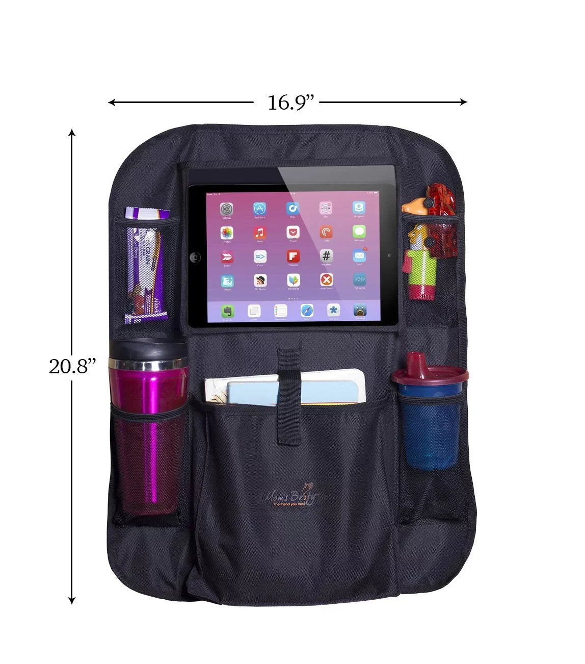 Mom's Besty Car Back Seat Organizer for Kids and Toddlers - Touch Display Tablet Holder for Android & iOS Tablets - Multipurpose Use as Auto Seat Back Protector, Kick Mat, Car Organizer