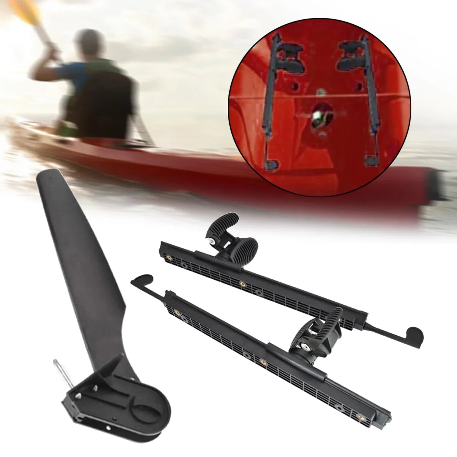 kesoto Kayak Rudder Kayak Foot Pegs Boat Tail Liquid Rudder with Foot Brace Pedals for Fishing Boat Canoeing Marine Accessories