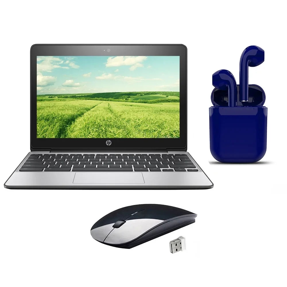 Restored | Chromebook | 11.6-inch | Chrome OS | 4GB RAM | 16GB SSD | Bundle: USA Essentials Bluetooth/Wireless Airbuds, Wireless Mouse By Certified 2 Day Express