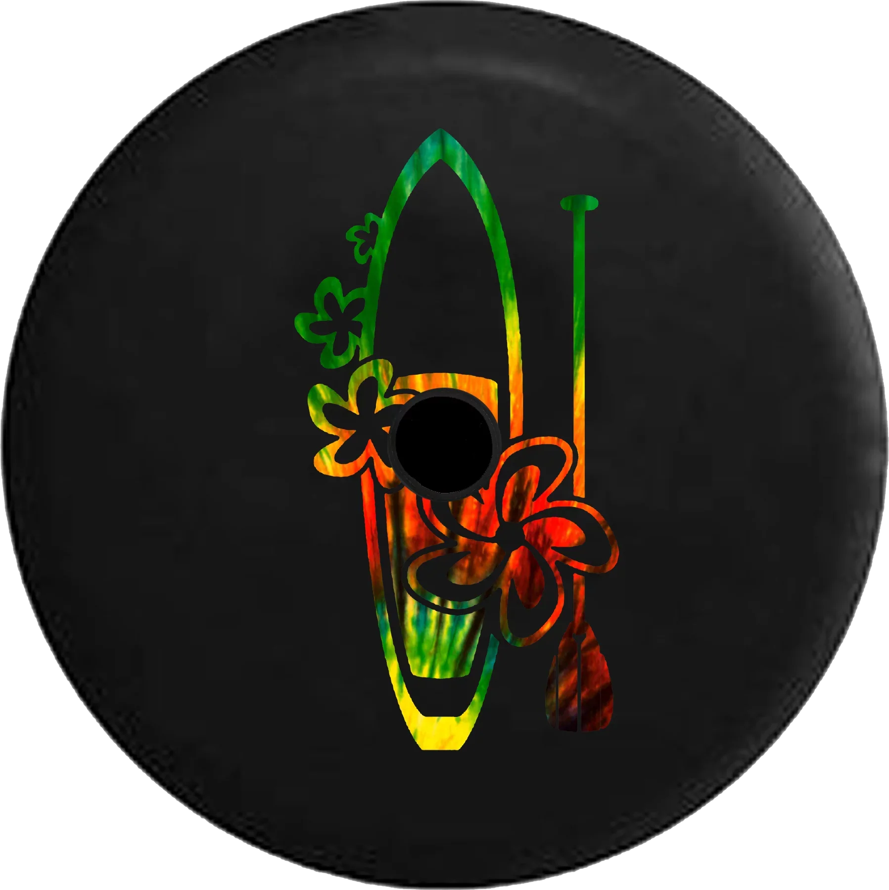 2018 2019 Wrangler JL Backup Camera Hawaiian Island Surfboard Tiedye Liquid Sea Ocean Beach Spare Tire Cover for Jeep RV 32 Inch