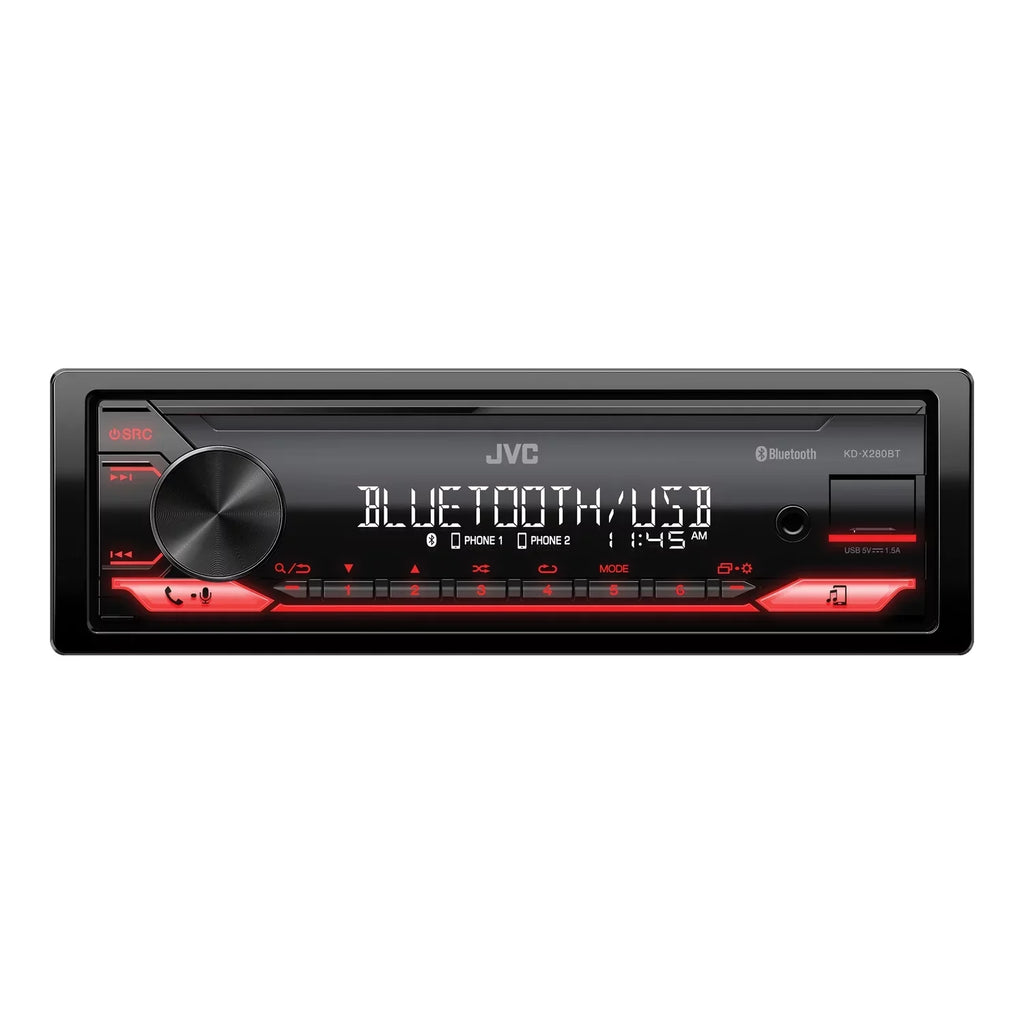 JVC KD-X280BT Car In-Dash Unit, Single-DIN Digital Media Receiver with Bluetooth, KD-X280BT
