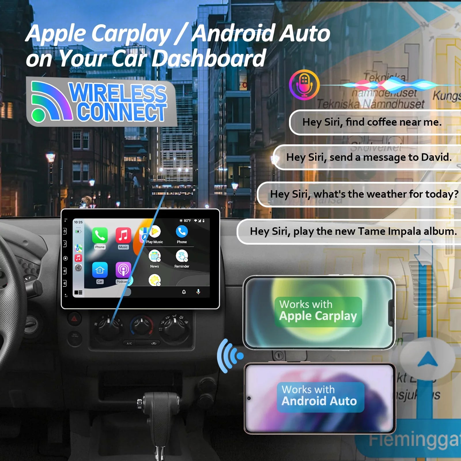 Double Din Car Stereo - Corehan 10 inch Monitor Car Radio Bluetooth Multimedia Player with Backup Camera Compatible with Wireless Carplay, Wireless Android Auto, Mirror Link