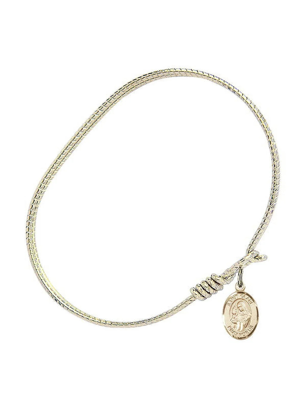 6 1/4 inch Oval Eye Hook Bangle Bracelet w/ St. Clare of Assisi in Gold-Filled