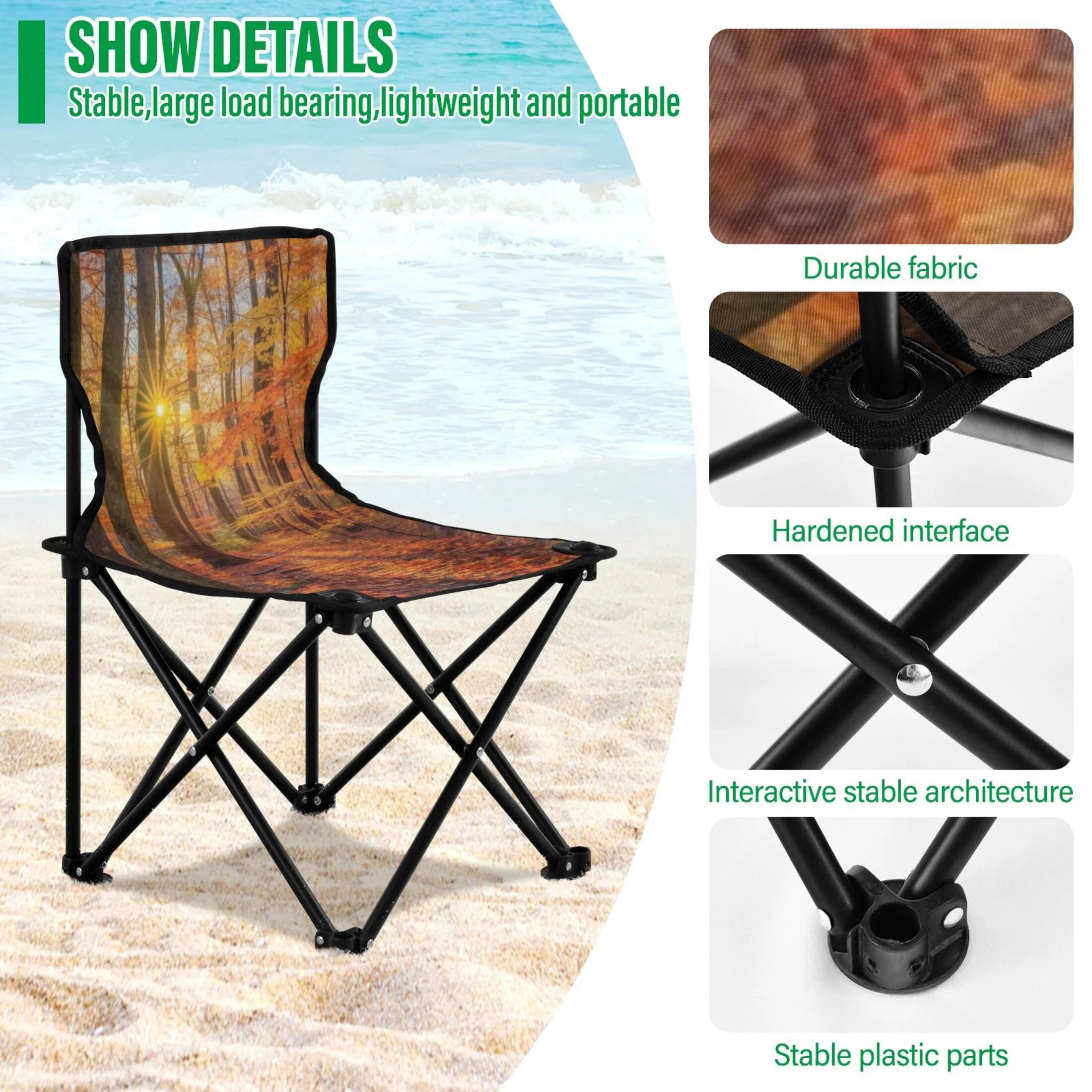 Autumn Leaves Forest Portable Camping Chair Outdoor Folding Beach Chair Fishing Chair Lawn Chair with Carry Bag Support to 220LBS