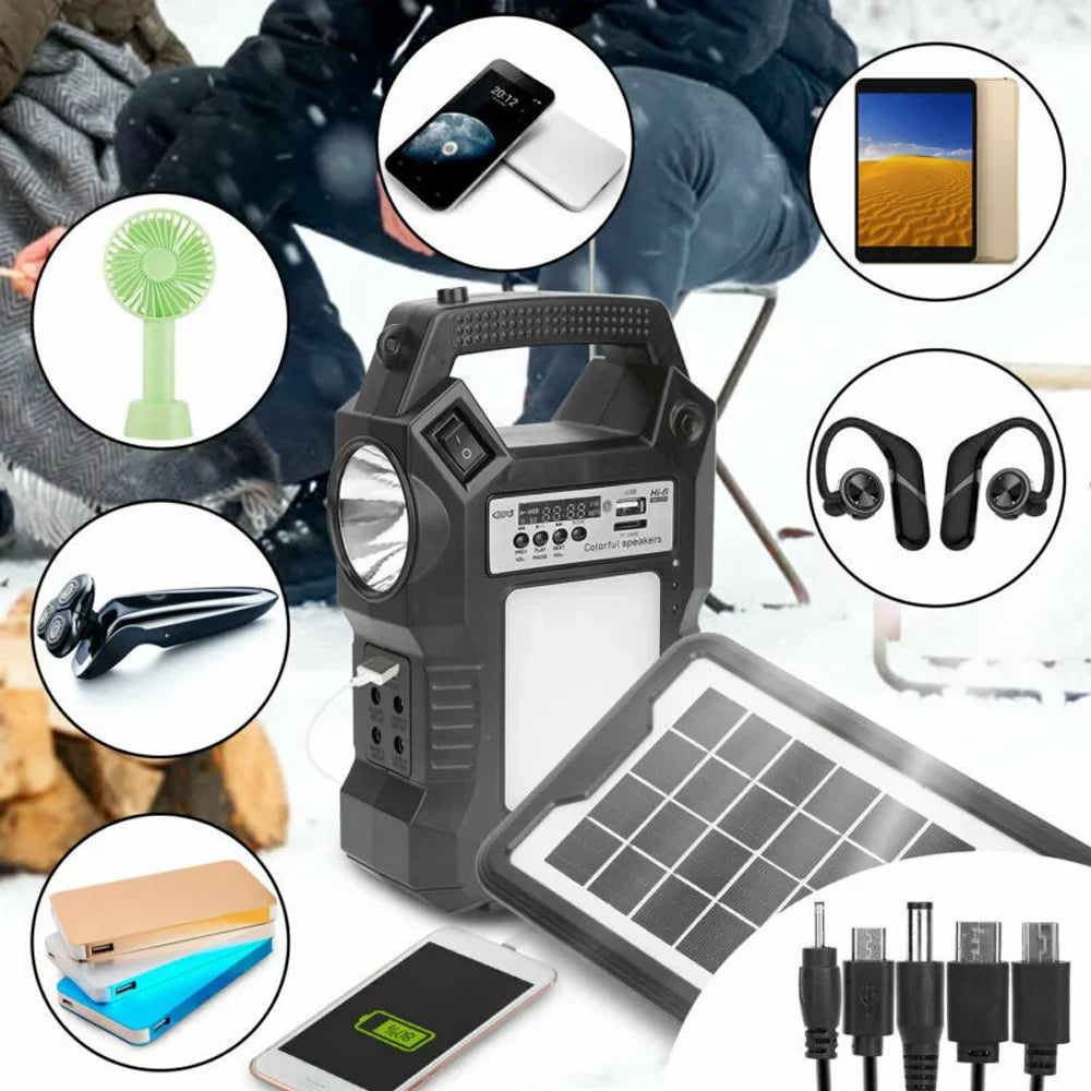 MDHAND Portable Solar Powered Station, Rechargeable Solar Generator, Dual Way To Charge, Solar Panel Power Bank with 3 LED Bulbs Flashlight for Hiking Camping Emergency