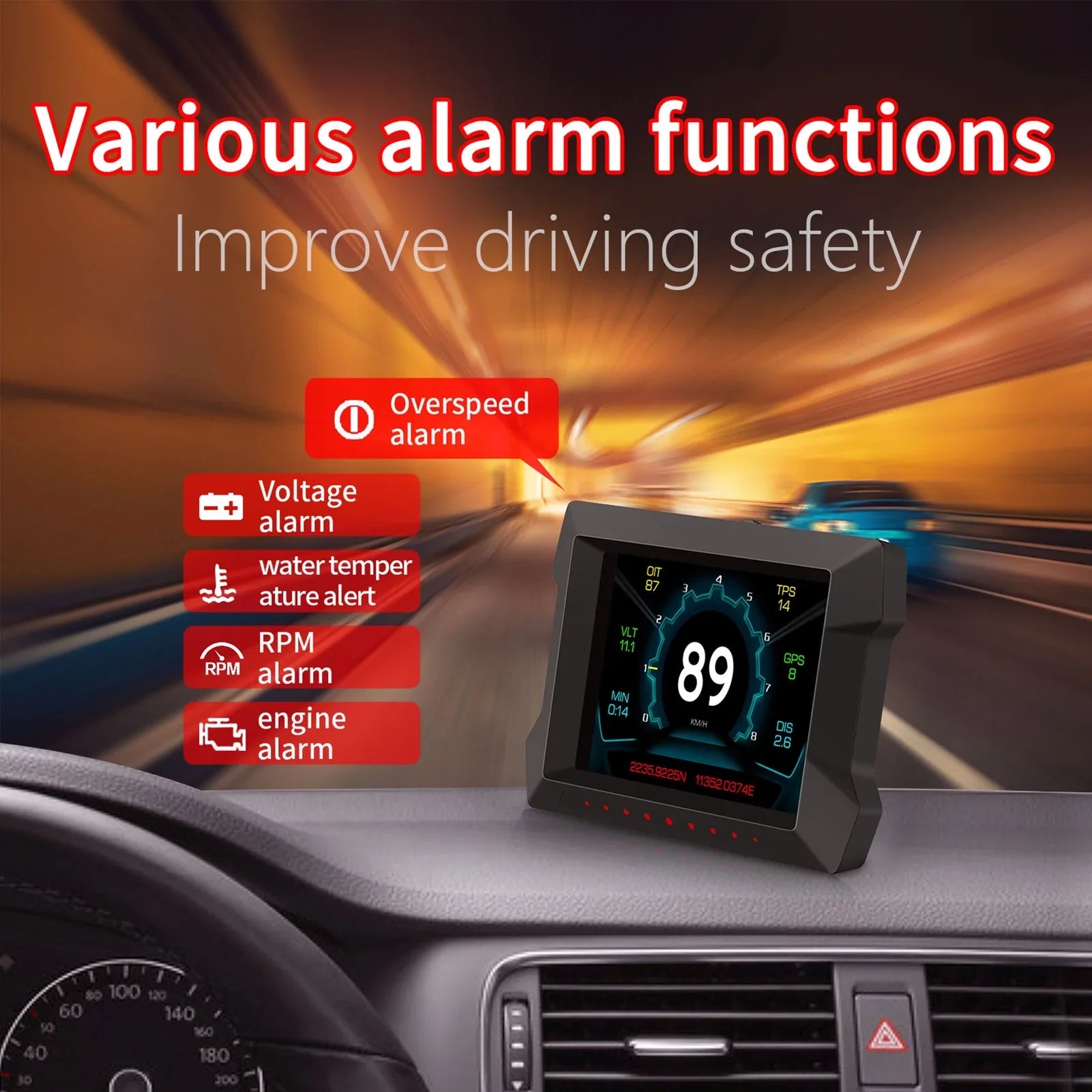 Arealer Multi-Functions Trip Computer P22 Universal Car HUD Car Gauge, OBDⅡ Diagnostic and Slope Meter Digital Speedometer Driving Computer Overspeed for All Vehicles