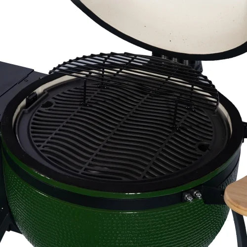 MADETEC 24" Ceramic Pellet Grill with 19.6" diameter Gridiron Double Ceramic Liner 4-in-1 Smoked Roasted BBQ Pan-roasted for Outdoors Patio,Green