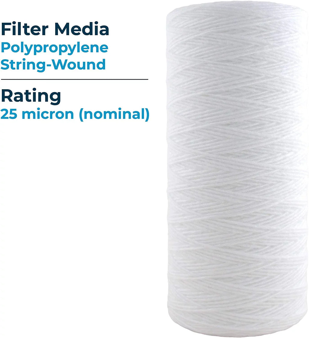 SpiroPure SP-WP25-BB 10x4.5 25 Micron String-Wound Polypropylene Fluid Filter Cartridge WP25BB97P 355216-43 CW25-BBS (Case of 8)