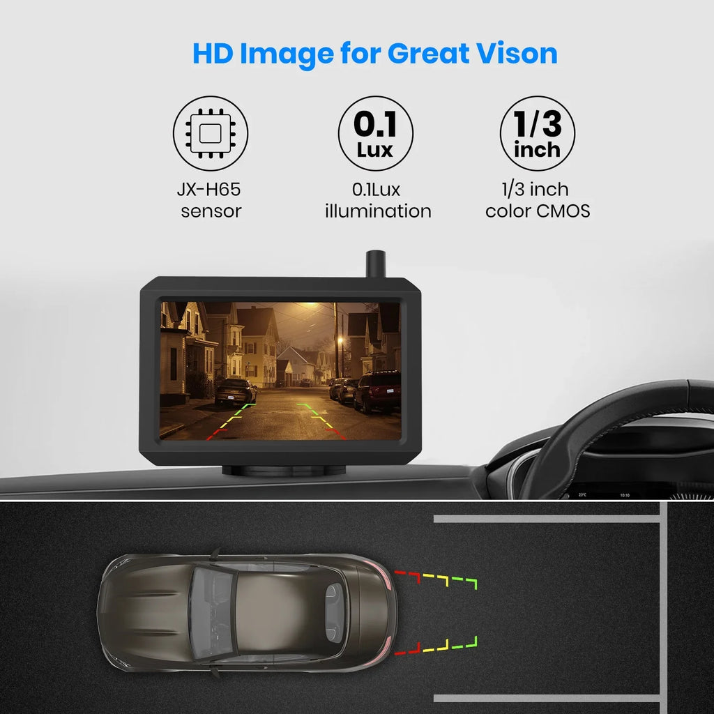 Digital Wireless Backup Camera System With 2 Cameras, IP68 Liquid Wireless Rear View Camera 2 Channels Reversing System for Car