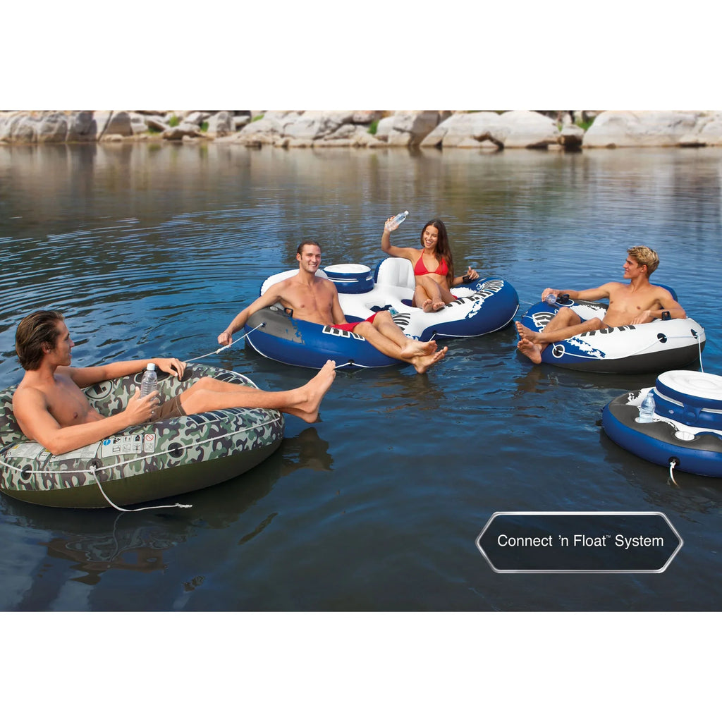 Intex 4 Pack of River Run 1 Person Floating Tubes and Single 12V Air Pump