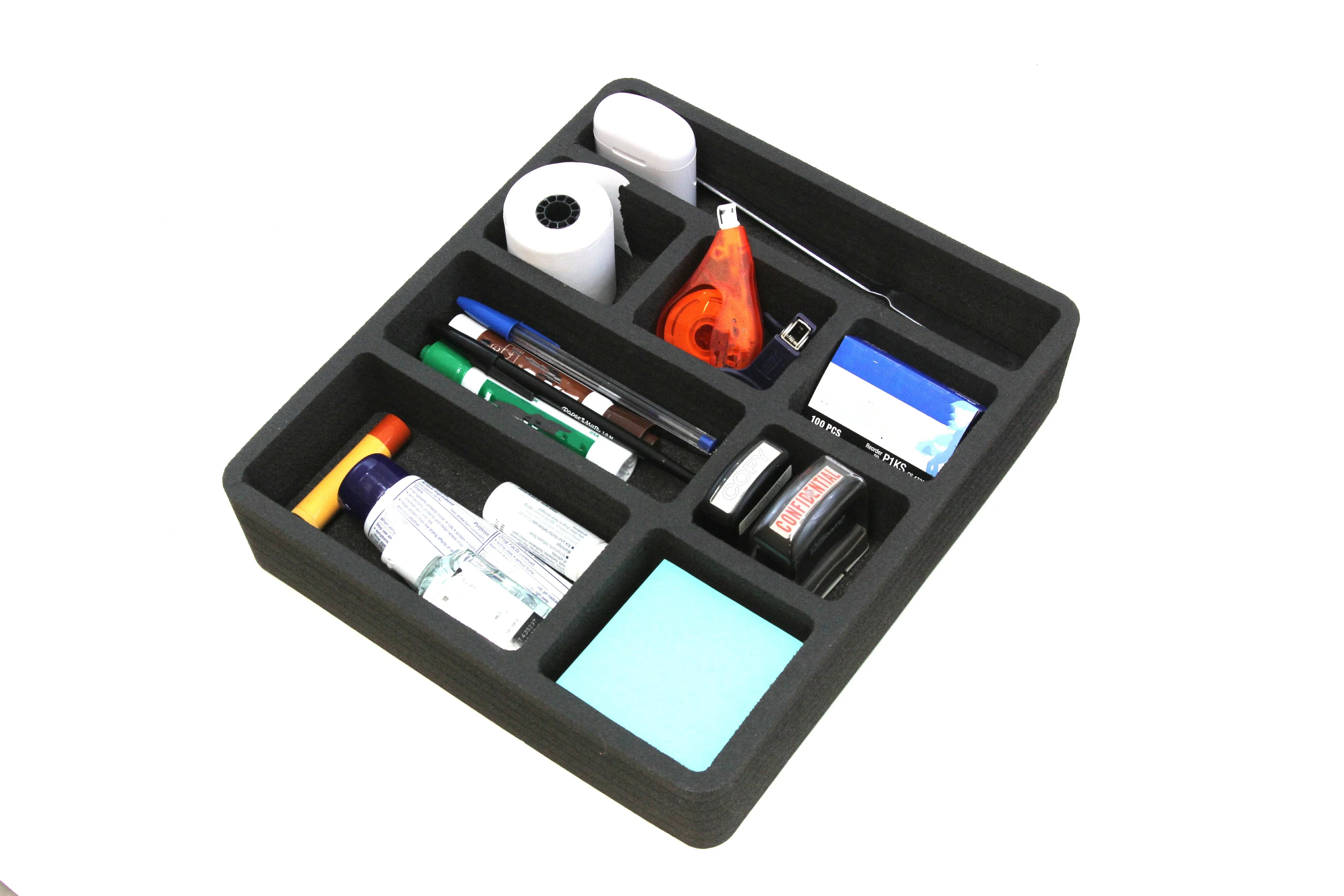 Polar Whale 4 Piece Desk Drawer Organizers Tray Non-Slip Liquid Insert for Office Home Shop Garage 12 X 10.5 X 2 Inches Black 8 Compartments Extra Deep Set of 4