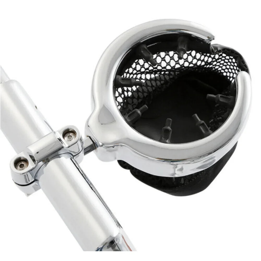 Teledu Universal Motorcycle Handlebar Cup Holder Metal Drink W/ Mesh Basket For Harley