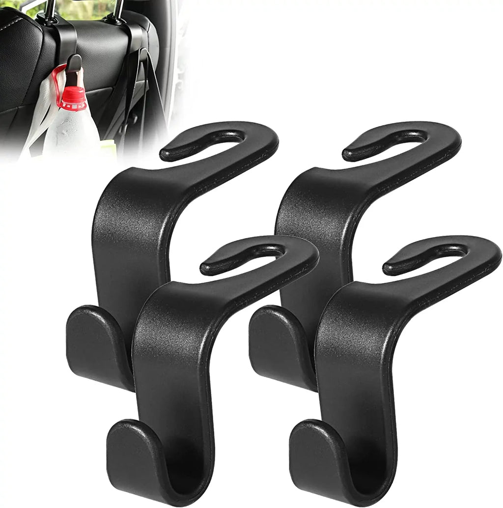 Car Seat Headrest Hooks, Universal Back Seat Organizer Black Hanger Holder Hook, Hanging Purses and Bags, Coat Umbrellas Grocery Bags Handbags (4Packs)