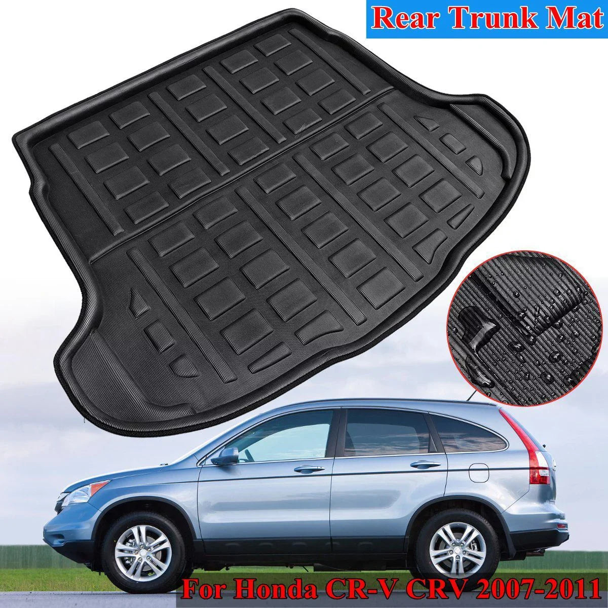 1pcs Cargo Liner Mat for Honda CR-V CRV 2007-2011 Boot Rear Trunk Floor Tray Fluid All Weather, Black
