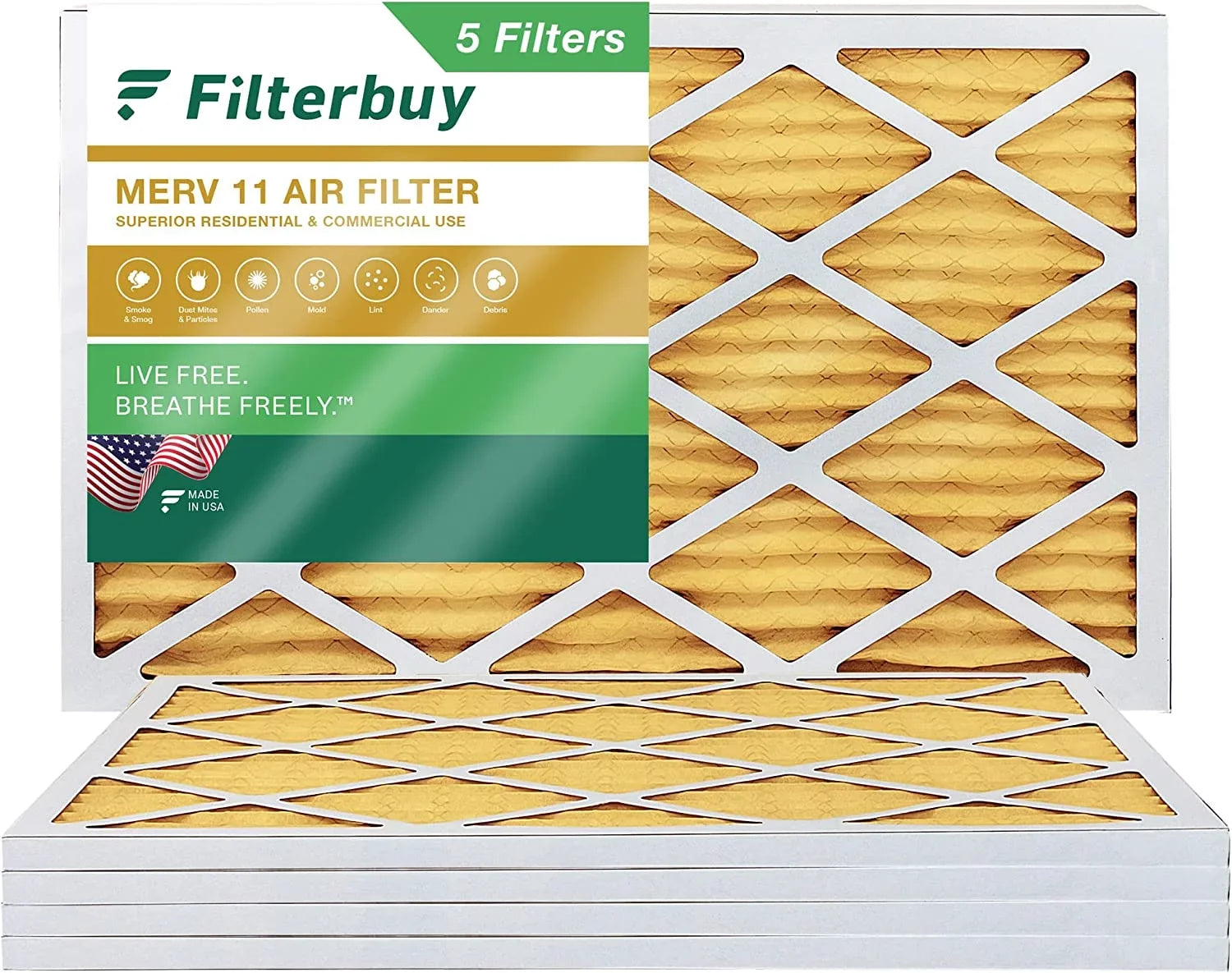 Filterbuy 10x24x1 MERV 11 Pleated HVAC AC Furnace Air Filters (5-Pack)