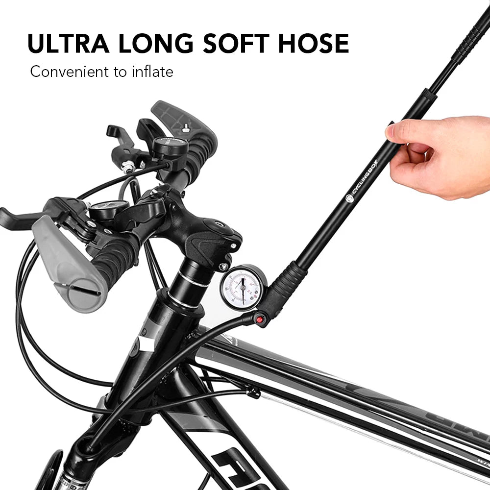 CYCLINGBOX Mountain Road Bike Pump 300PSI High Pressure with Gauge Presta Schrader Valve for Front Fork Rear Suspension Air Shocks