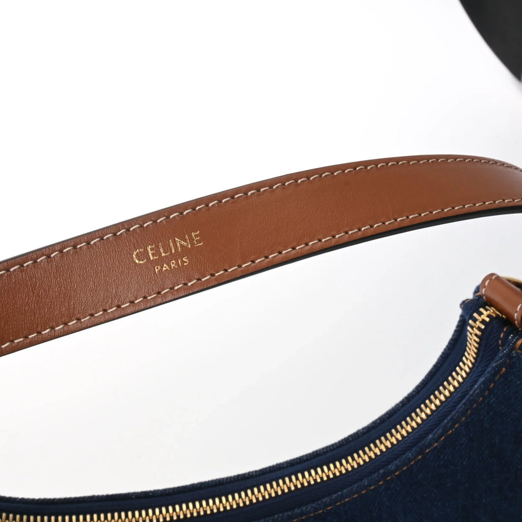 Pre-Owned CELINE Ava Blue 193952DKA Women's Denim Leather Handbag (Like New)