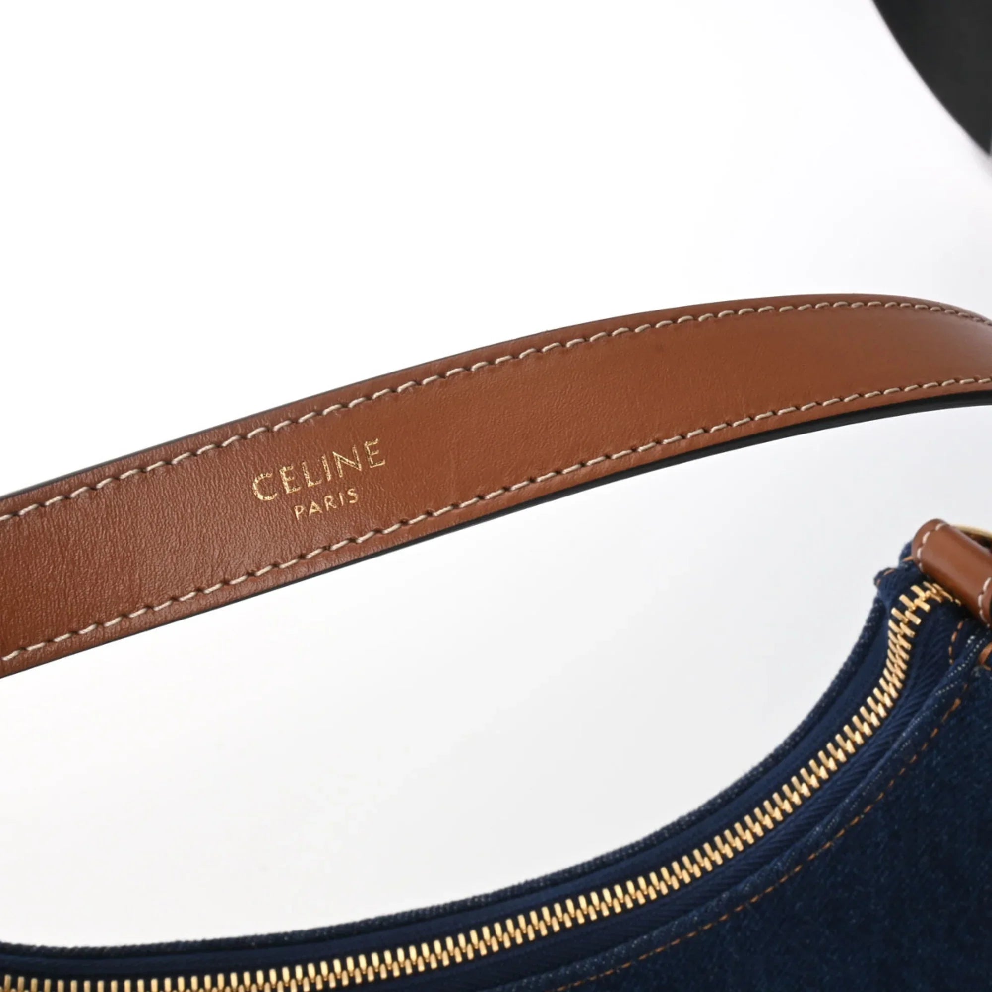 Pre-Owned CELINE Ava Blue 193952DKA Women's Denim Leather Handbag (Like New)