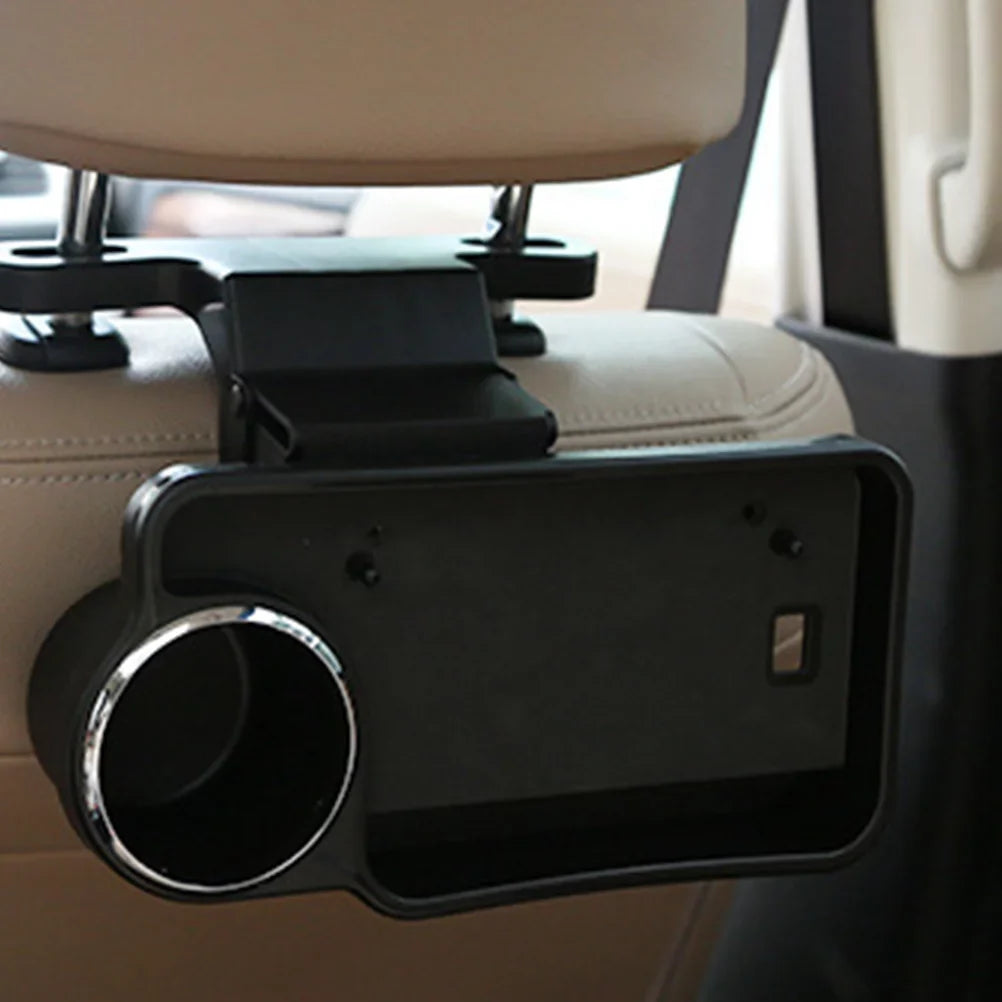 Universal Car Rear Back Seat Travel Table Drink Food Cup Tray Folding Holder Desk Stand Mount (Black)