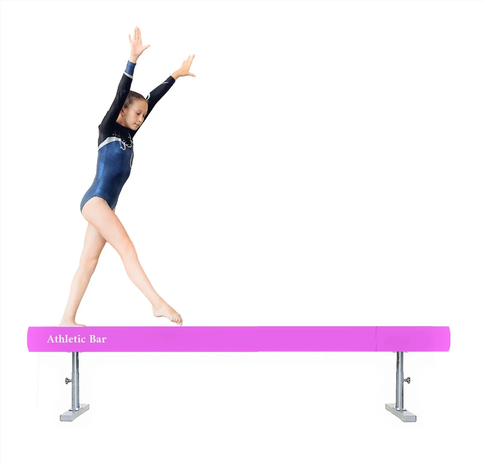 Athletic Bar 8ft Adjustable Acrobatic Tube Beam, High/Low Floor Balance Beam Gymnastics Equipment for Kids/Adults Gymnastics Beam for Gymnastics Competition Training Practice fine Yoga Stretching Pink