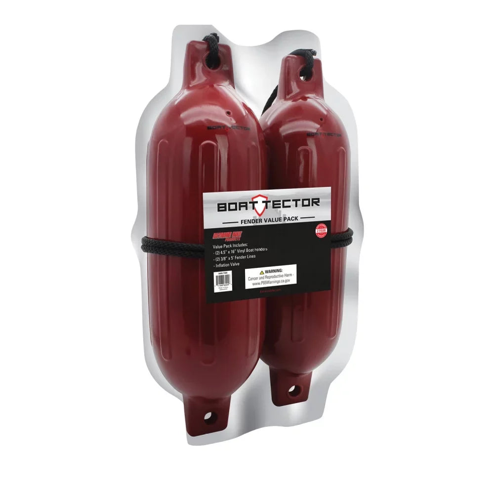 Extreme Max 3006.7589 BoatTector Inflatable Fender Value 2-Pack - 4.5" x 16", Cranberry