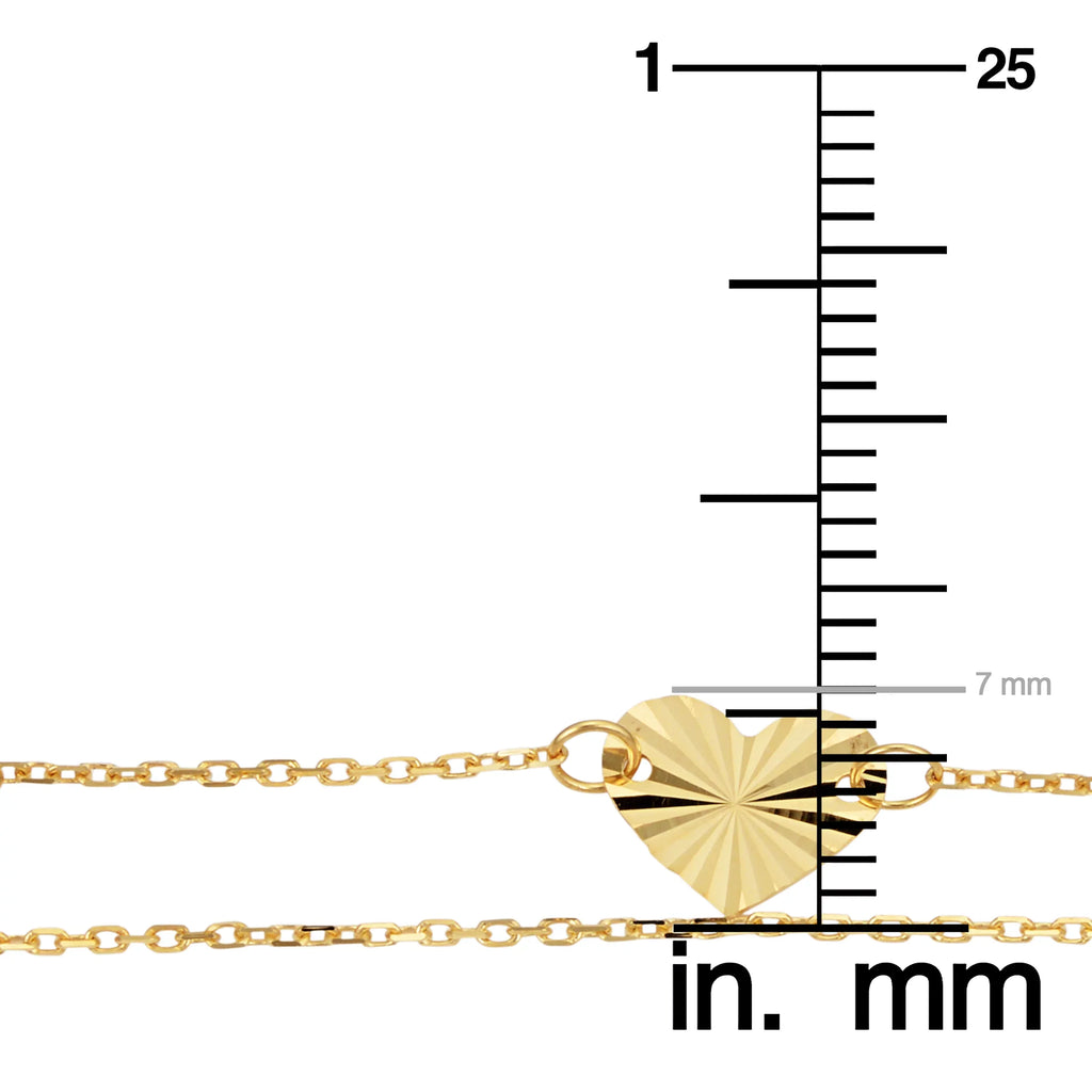 Kooljewelry 14k Yellow Gold Double Strand Diamond-Cut Heart Bracelet (adjusts to 6.5 or 7.5 inch)