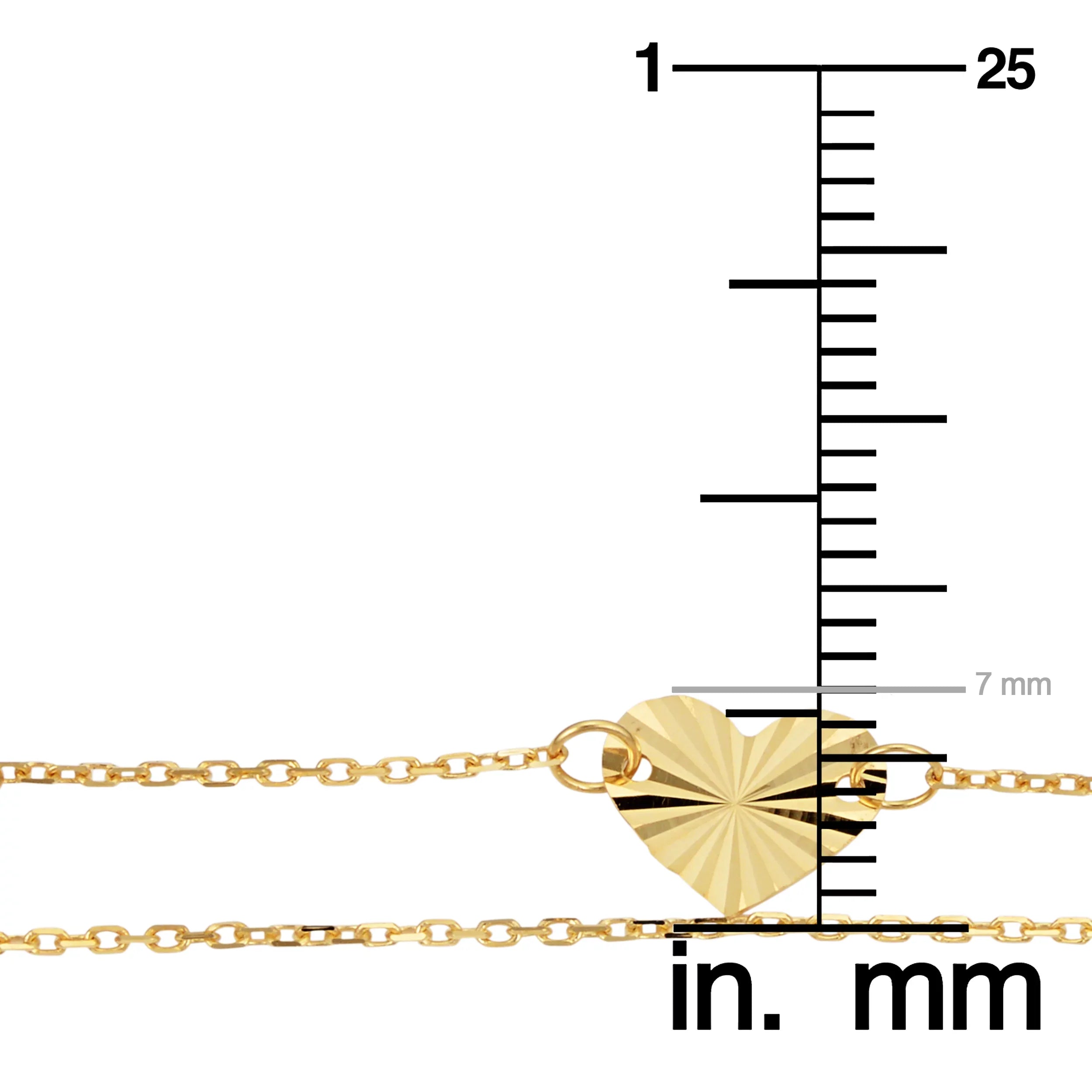 Kooljewelry 14k Yellow Gold Double Strand Diamond-Cut Heart Bracelet (adjusts to 6.5 or 7.5 inch)