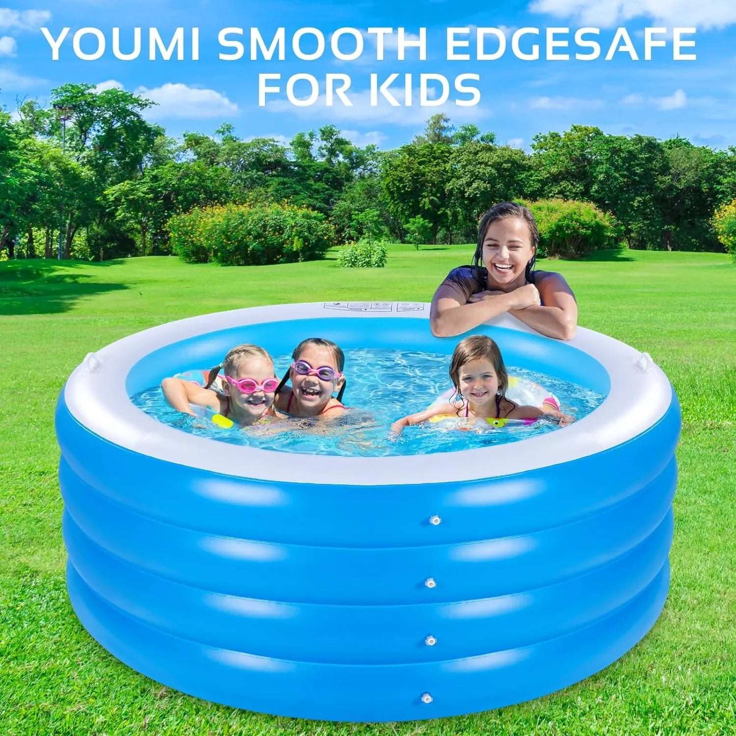 Inflatable Swimming Pool, 70"x30" Large Deep Round Inflatable Pool with Handles Family Pool, Summer Liquid Party, Kids, Outdoor, Garden Backyard, Suitable for Adults & 3+ Year Olds (Blue)