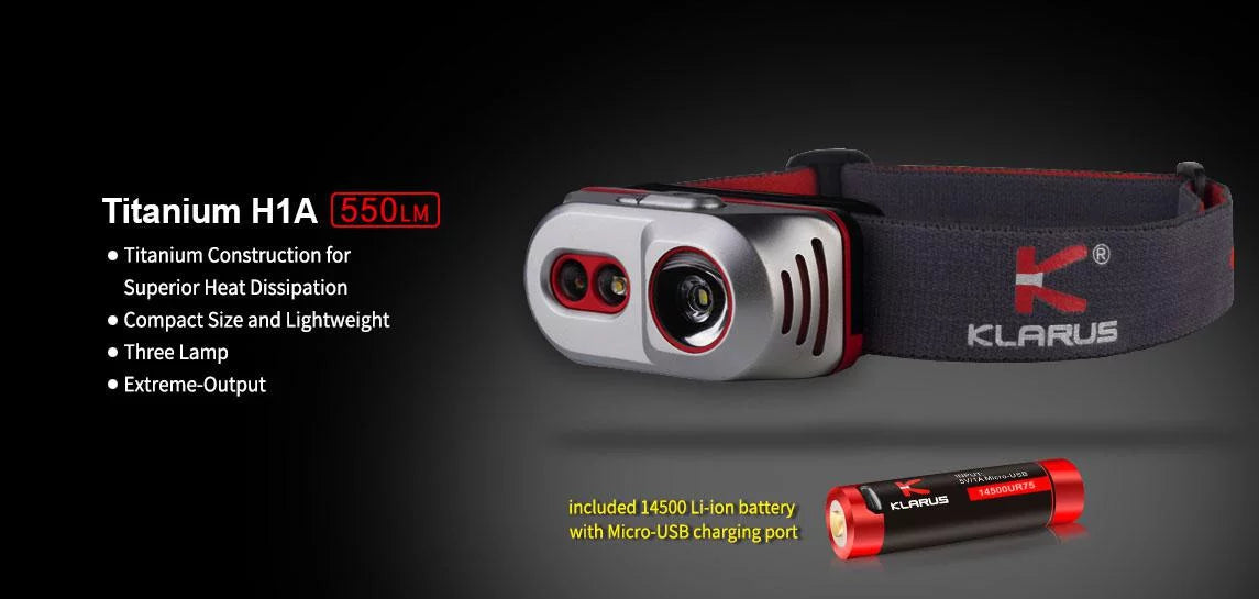 Klarus H1A Rechargeable Headlamp -550 Lumens -CREE XP-L V6 LED -Battery Included