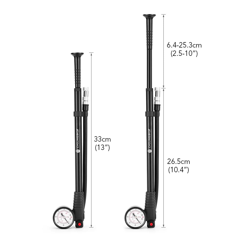 CYCLINGBOX Mountain Road Bike Pump 300PSI High Pressure with Gauge Presta Schrader Valve for Front Fork Rear Suspension Air Shocks
