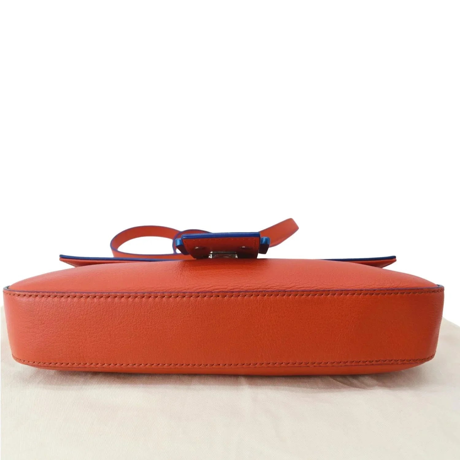 Pre-owned FENDI Monster Eye Baguette Calfskin Leather Crossbody Bag Orange