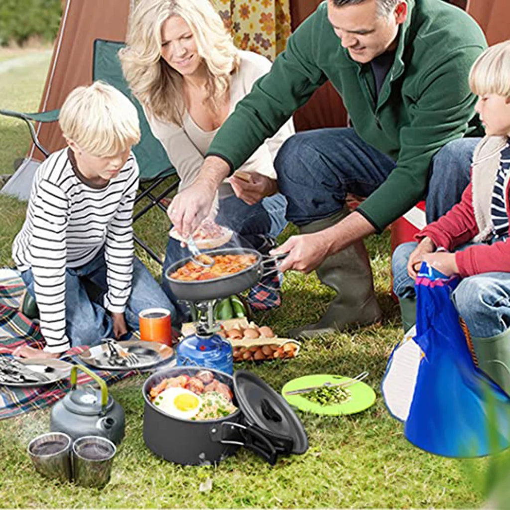 Lixada Backpacking Cookware Set with Pot Pan Kettle Stove Spoon Fork Cutter for Camping Hiking Picnic Mess Kit Tableware