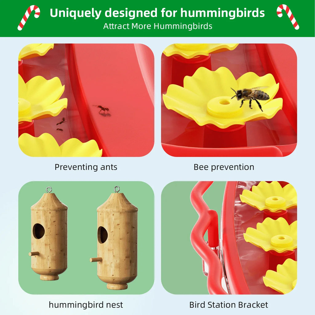 Hummingbird Feeder with Camera for Outdoor Hummingbird Smart Bird Feeder Camera Auto-Video Capture,Birdwatching Up-Close,AI Identify 350+ Species, 2 Wooden House, Attract More Hummingbird Unique Gift