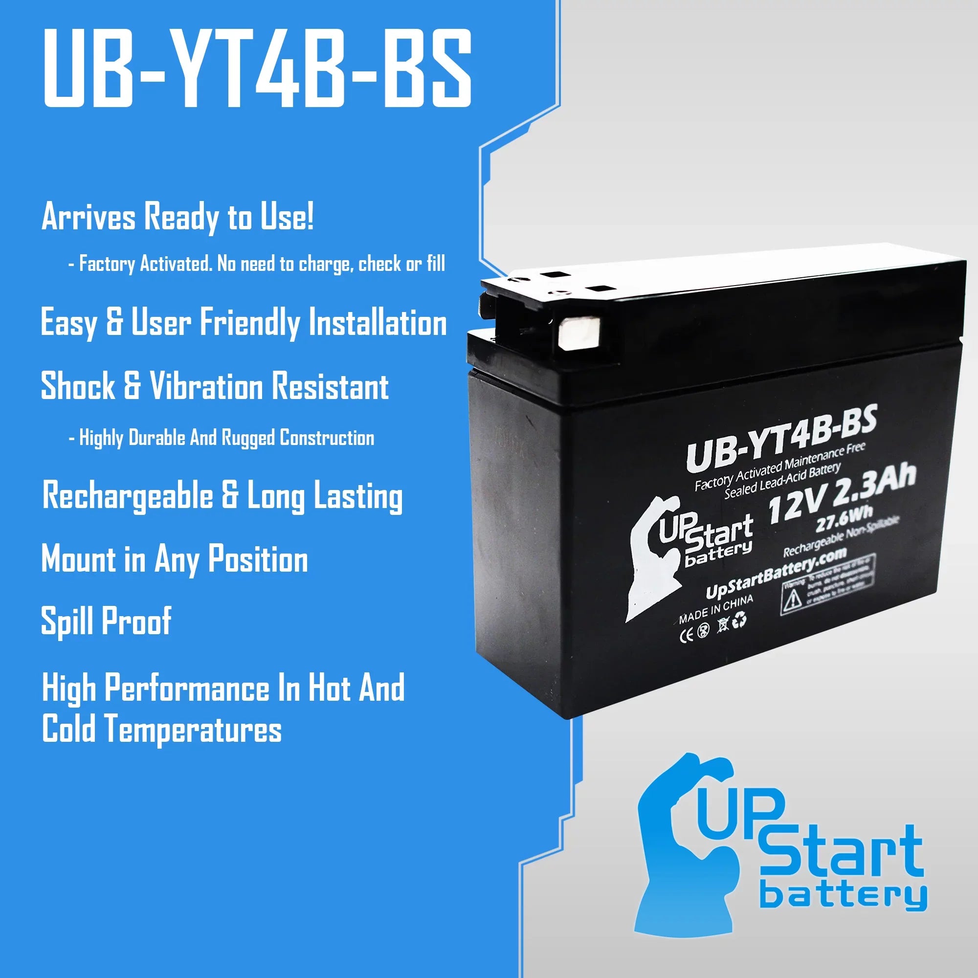 3-Pack UpStart Battery Replacement for 2015 Yamaha TTR110E 110CC Factory Activated, Maintenance Free, Motorcycle Battery - 12V, 2.3Ah, UB-YT4B-BS