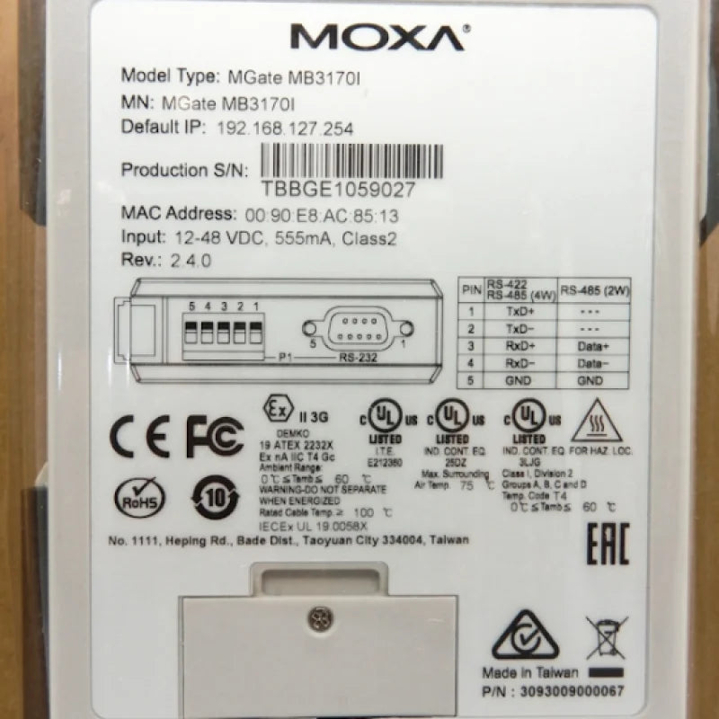 Moxa 2-Port Advanced Serial-to-Ethernet Modbus Gateways MGATE MB3170I