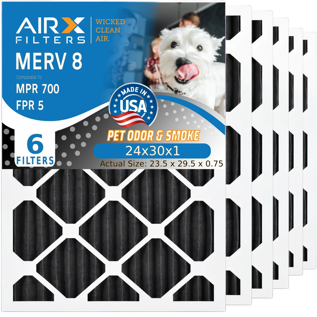 24x30x1 Air Filter Odor Eliminator Carbon Filter MERV 8 Comparable to MPR 700 & FPR 5 AC HVAC Premium USA Made 24x30x1 Furnace Filters by AIRX FILTERS WICKED CLEAN AIR. 6 Pack