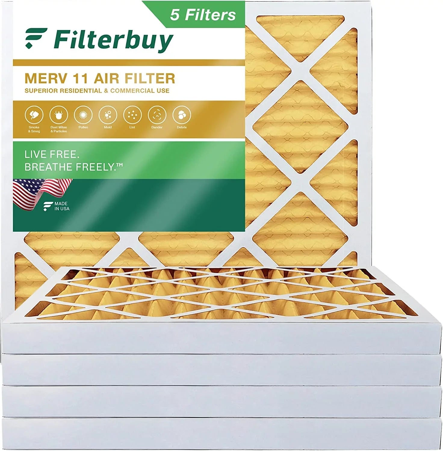 Filterbuy 20x20x2 MERV 11 Pleated HVAC AC Furnace Air Filters (5-Pack)