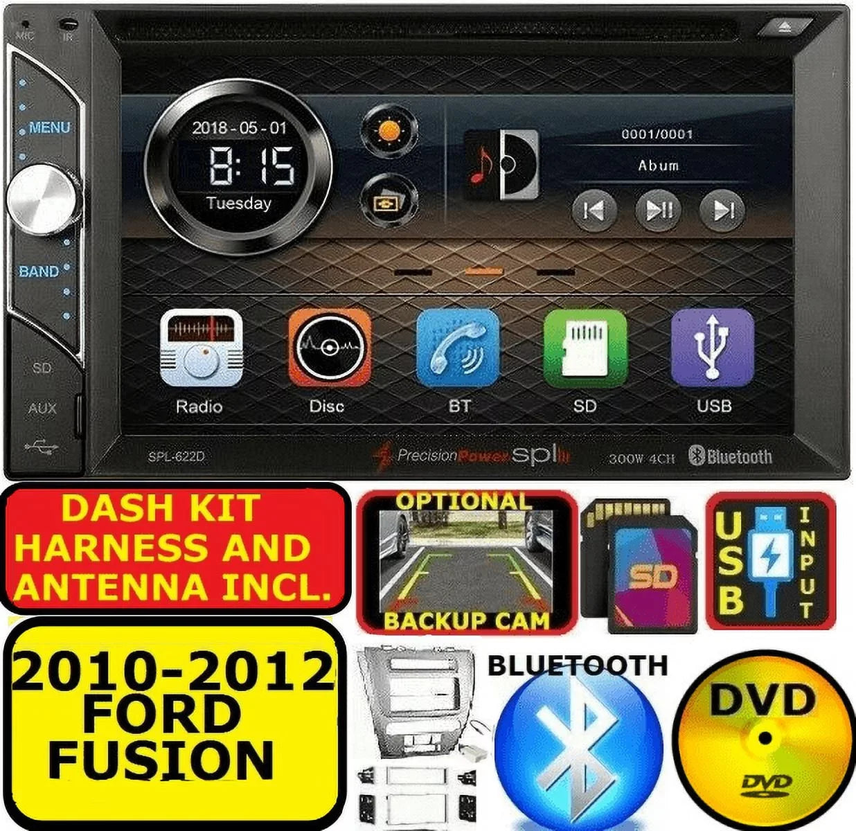 2010-12 FORD FUSION MONITOR AM/FM CD/DVD BLUETOOTH USB CAR RADIO STEREO PKG