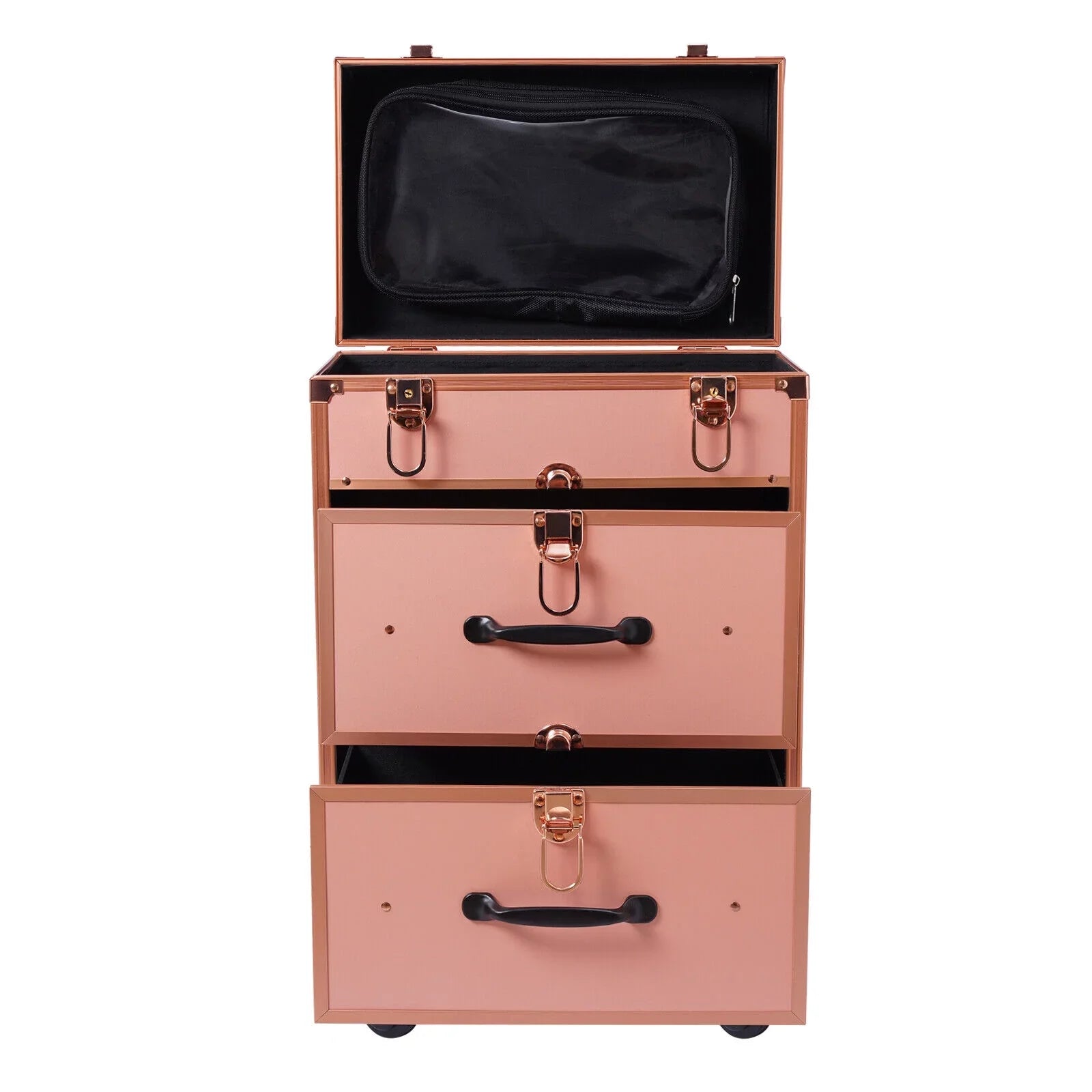 Rolling Makeup Case Aluminum Salon Cosmetic Train Trolley 4 Wheeled Organizer