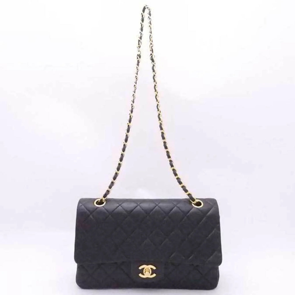 Pre-Owned Chanel CHANEL shoulder bag matelasse double flap leather black gold ladies (Good)