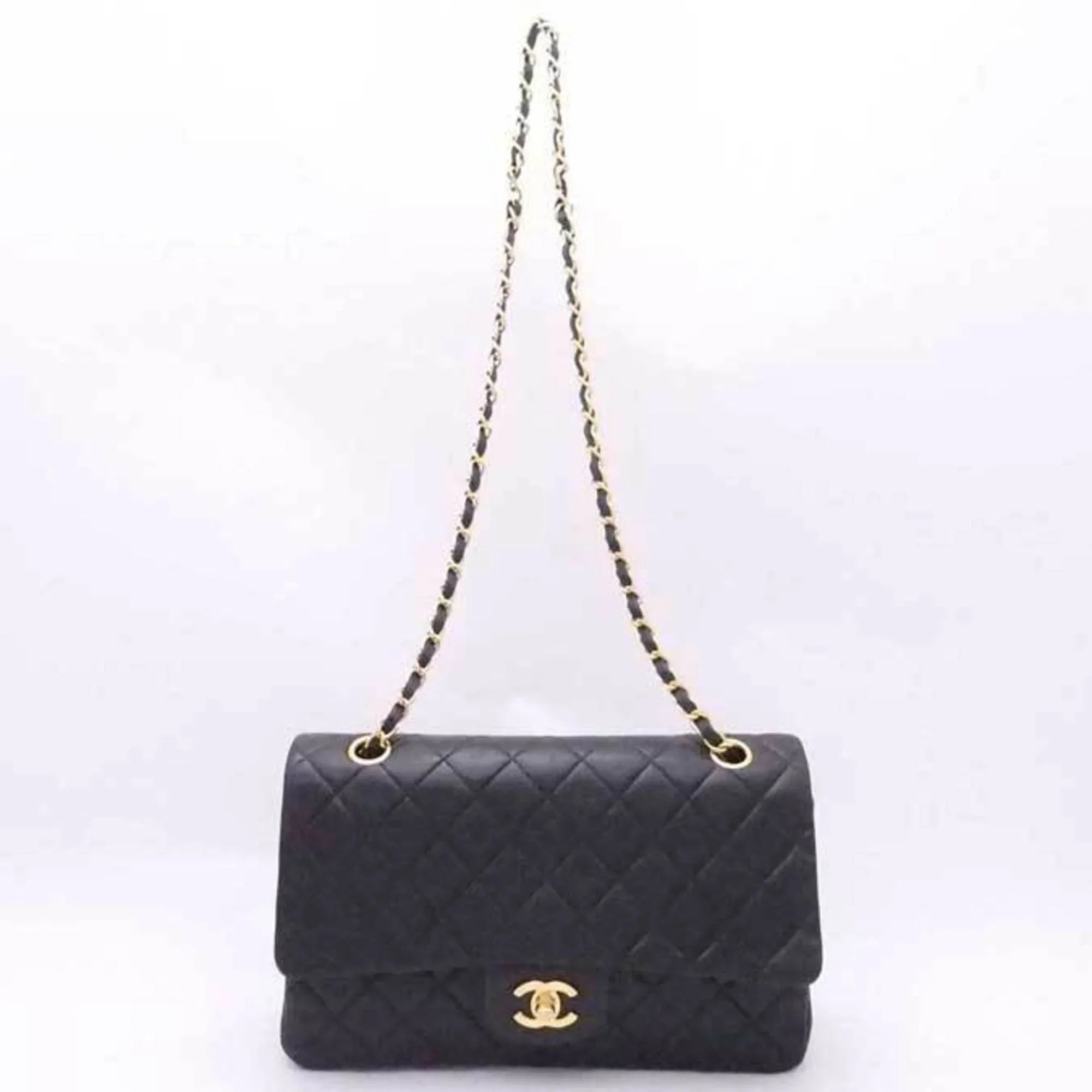Pre-Owned Chanel CHANEL shoulder bag matelasse double flap leather black gold ladies (Good)
