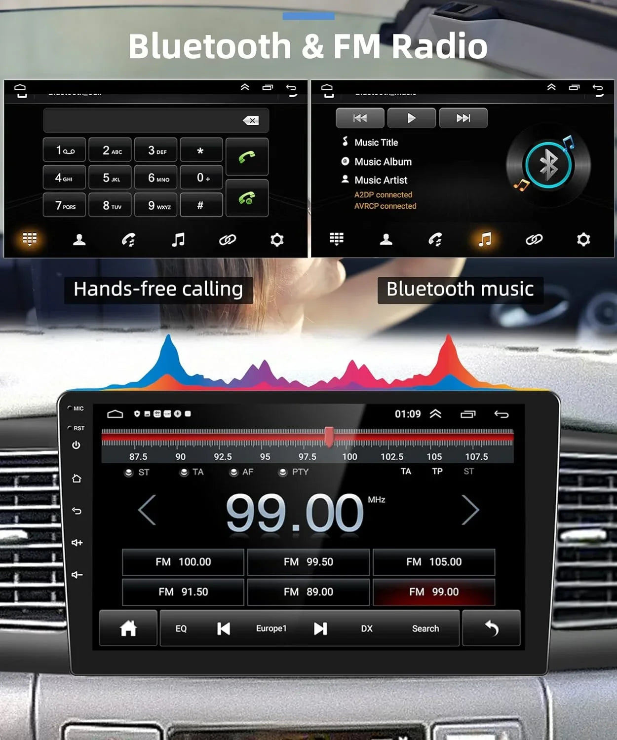 THONZER 1G+32G Android 9 Inch Car Stereo for Toyota Corolla ex 2007-2012 with Wireless Carplay, Rimoody Touch Monitor Car Radio Bluetooth GPS WiFi FM Mirror Link RCA USB SWC + Backup Camera