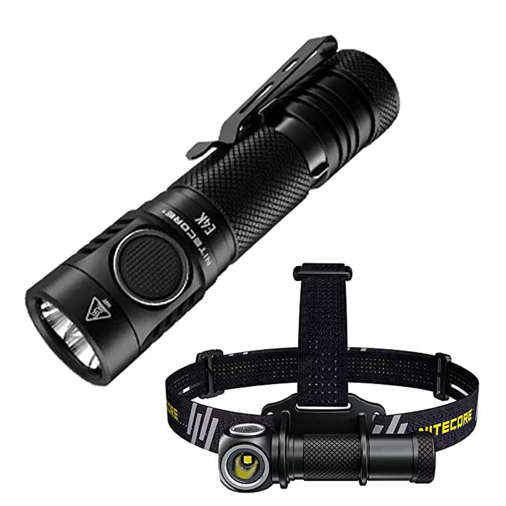Combo: NITECORE E4K Compact EDC Flashlight - 4400 Lumens -1x NITECORE 21700 Battery Included w/Nitecore UT32 Dual Emitter Headlamp -1100 Lumens