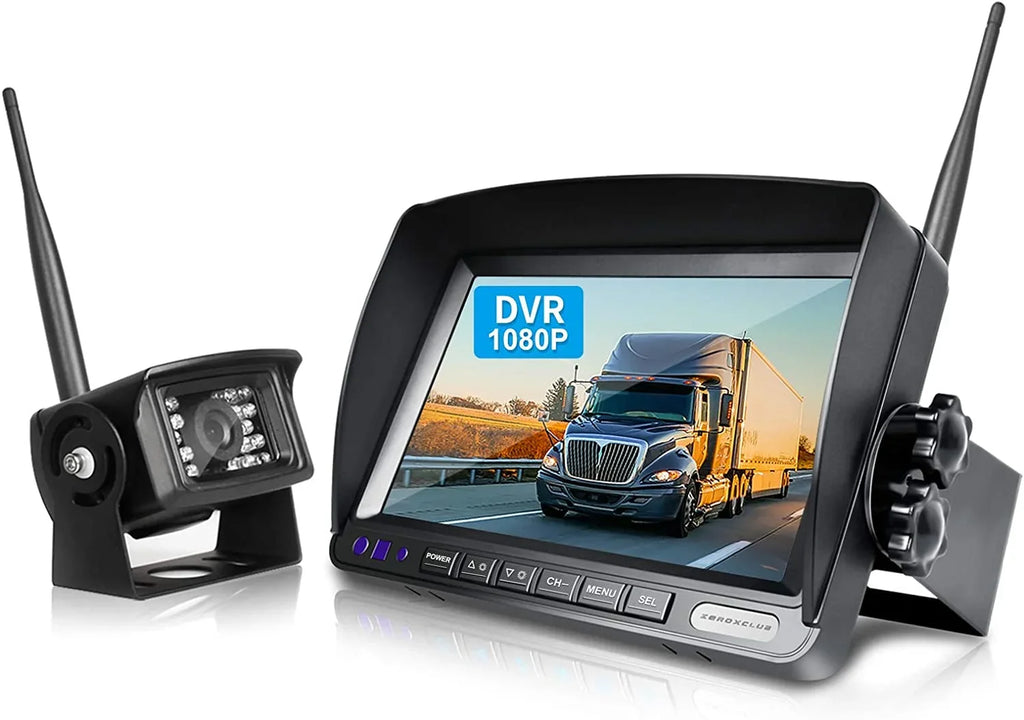 ZEROXCLUB Wireless Backup Camera 7'' 1080P HD LCD Monitor IP69 Fluid Night Vision Parking System for RV/Truck/Trailer/Van/Bus SW01