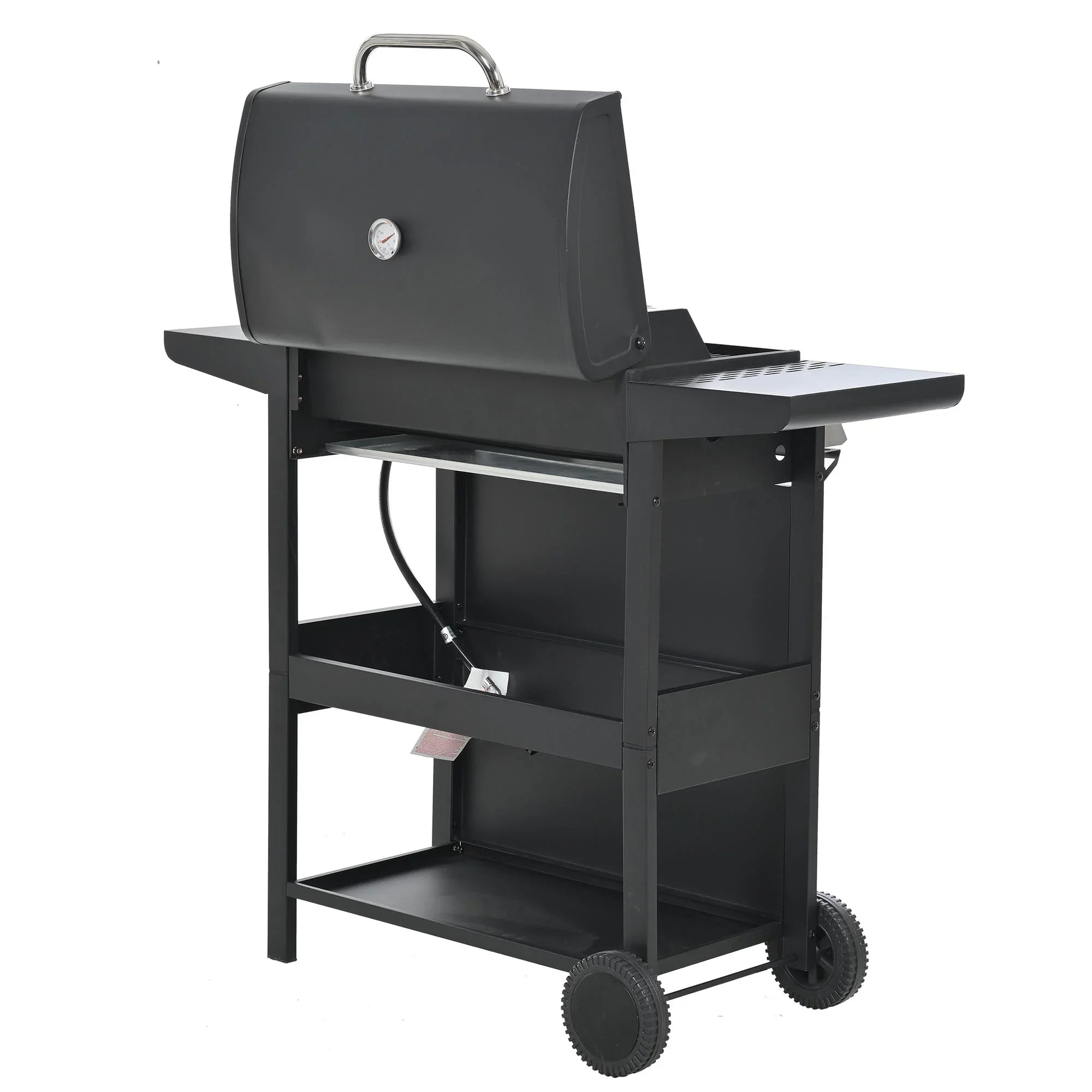 Stainless Steel BBQ Gas Grill 4-Burners Side Burner Thermometer Two Shelves Grilling Space Patio Garden Barbecue - Black