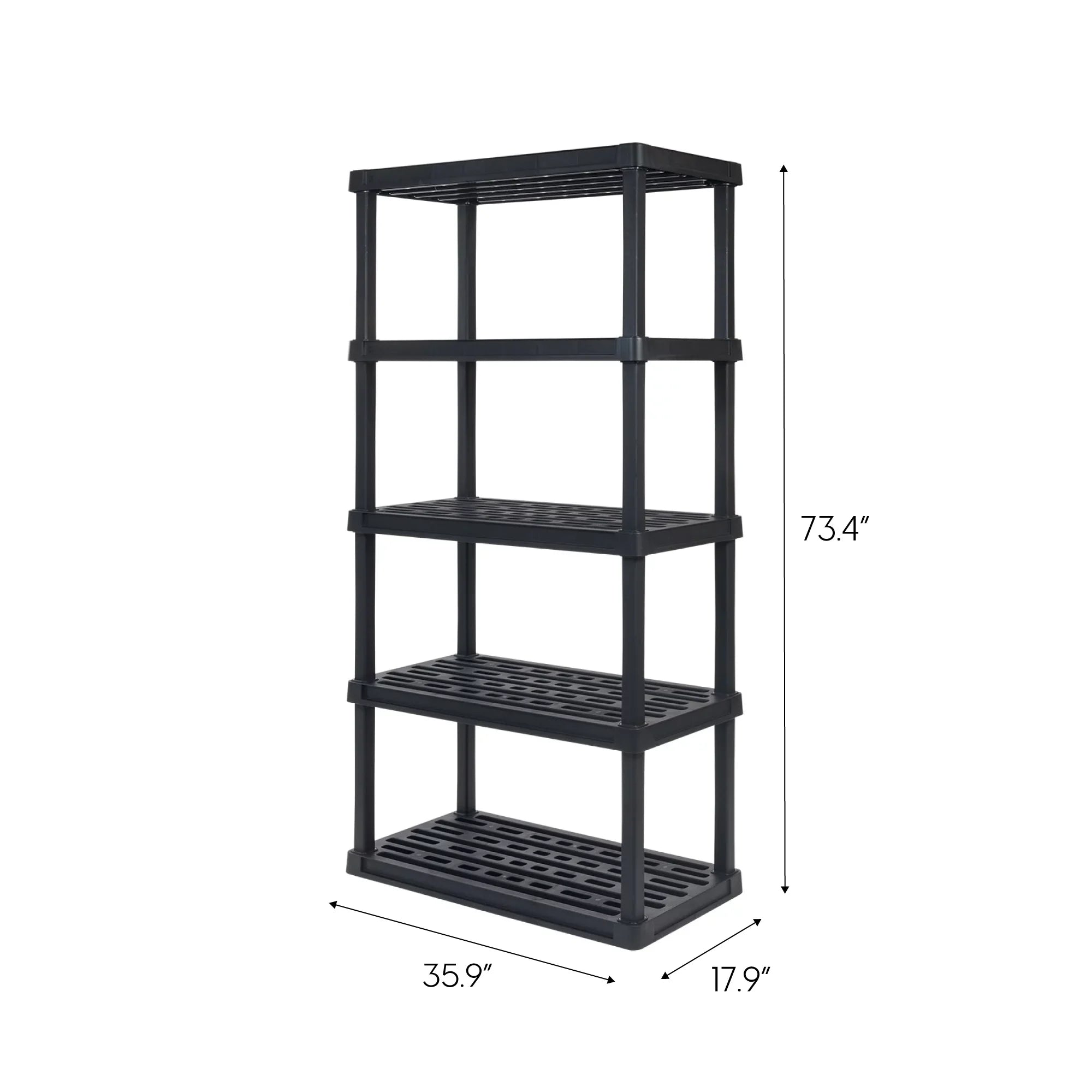 IRIS USA 5-Tier Large Plastic Rack Storage Shelf with 500 lb. Total Capacity, Black