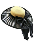 Wheat & Black Wide Brim Floppy Hat Large With Satin Bow