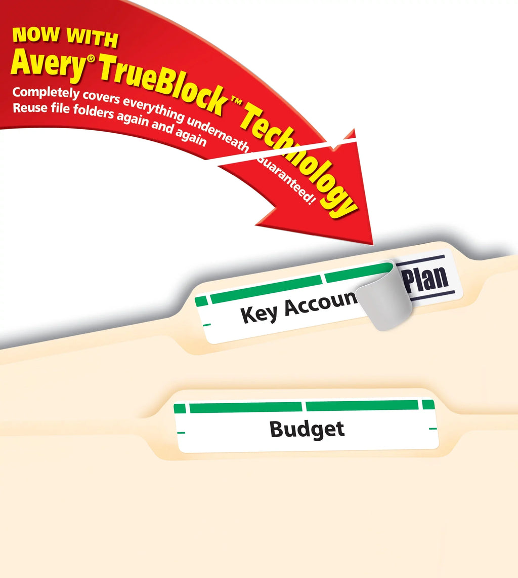 Avery TrueBlock File Folder Labels, Sure Feed Technology, Permanent Adhesive, Green, 2/3" x 3-7/16", 1,500 Labels (5866)