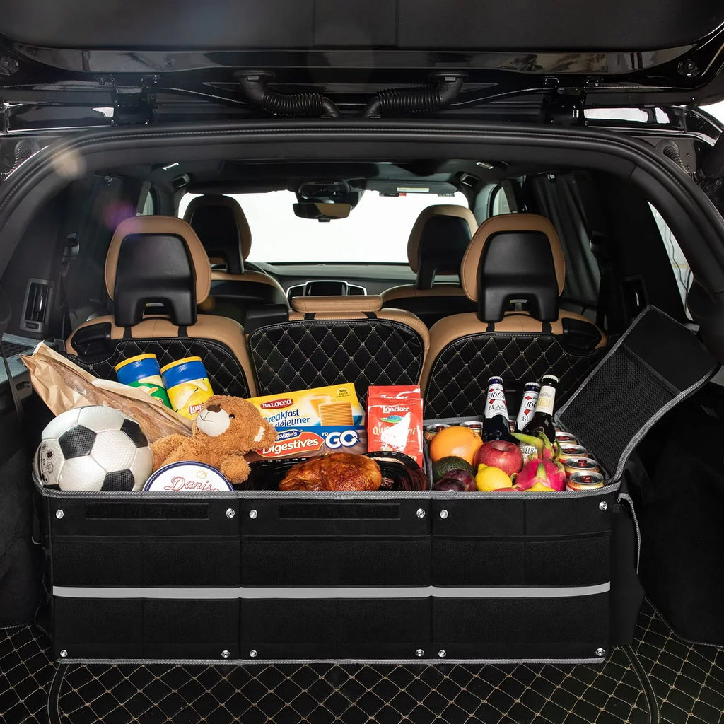 Trunk Organizer for Car with Insulated Leak proof Cooler Bag, Collapsible Liquid Car Organizer 3 Compartments Suitable for Vehicle Sedan, Suv, Truck,Van