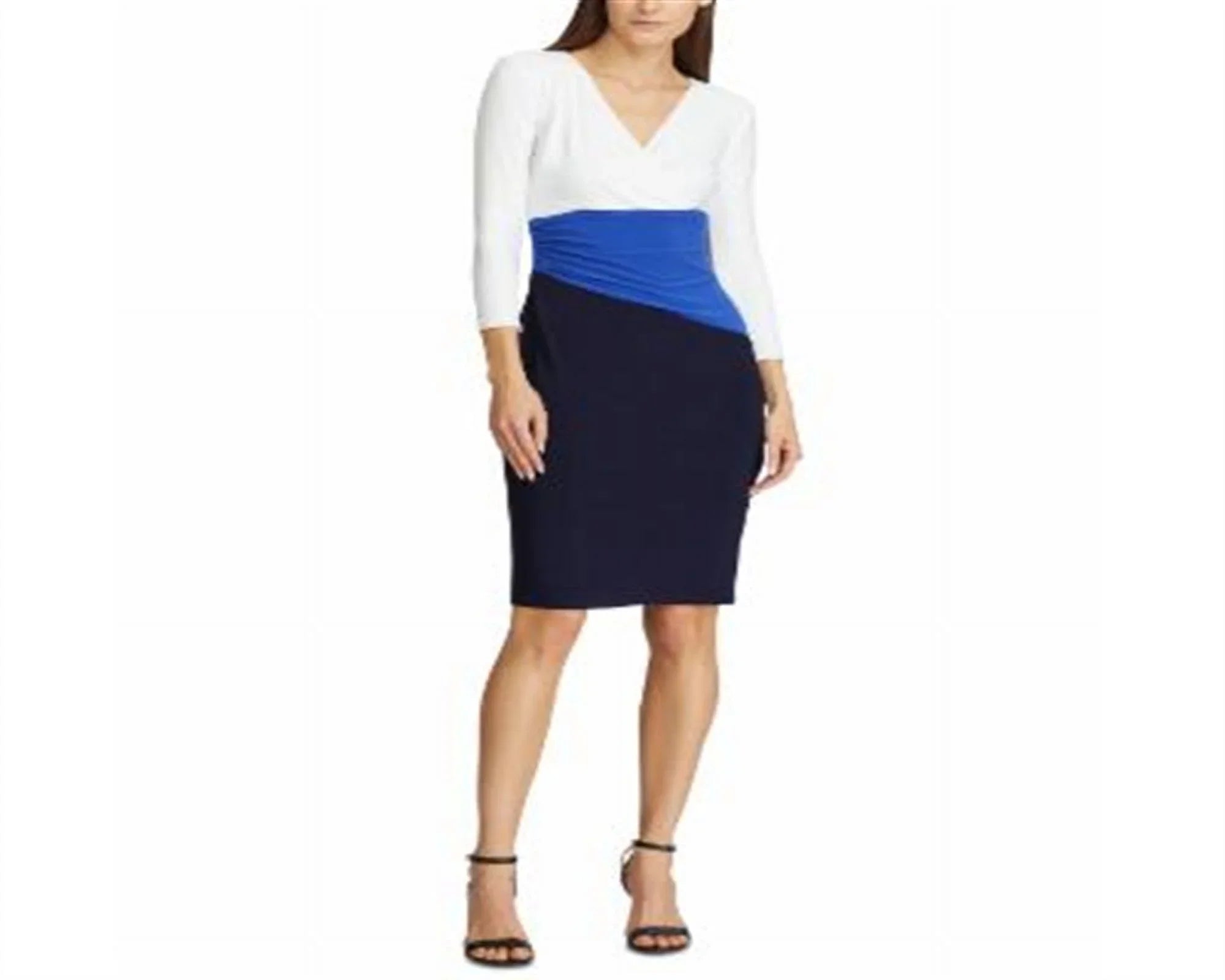 Ralph Lauren Women's Color Blocked Jersey Dress Blue Size 10